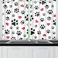 VvxXvx Og Paw Cat Paw Heart Love Puppy Foot Print Kitten Kitchen Curtains Window Curtain Tiers for Café, Bath, Laundry, Living Room Bedroom 26 X 39 Inch 2 Pieces