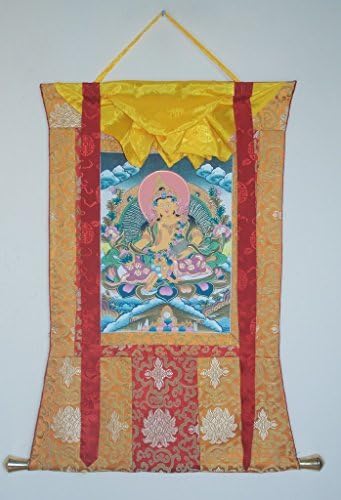 Hand Painted Thanka Thangka, Jambhala (Orange Brocade)