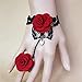 LEFINIS Handmade Gothic Retro Lace Slave Bracelet Ring Set Red Rose Flowers Wristband