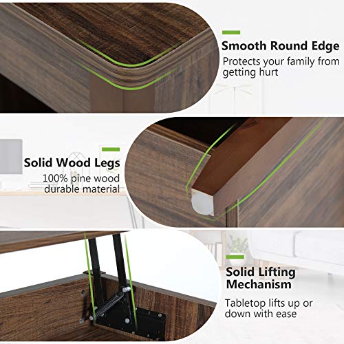 Tribesigns Lift Top Coffee Table with Storage Shelves, Lift Up Center Table with Hidden Storage