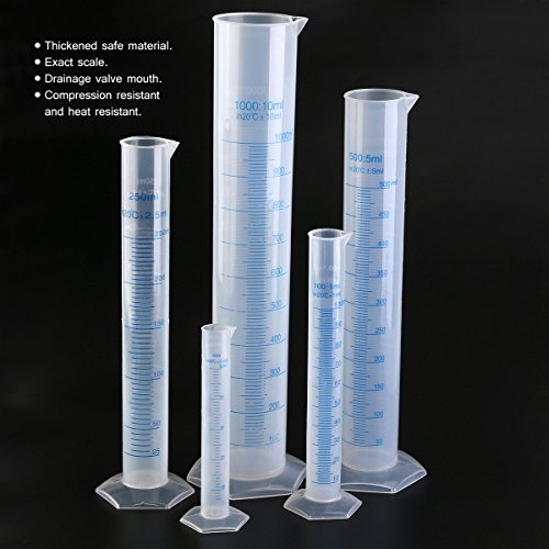 Pixnor 5pcs Measuring Cylinder Graduated Cylinder 50ml 100ml 250ml 500ml 1000ml