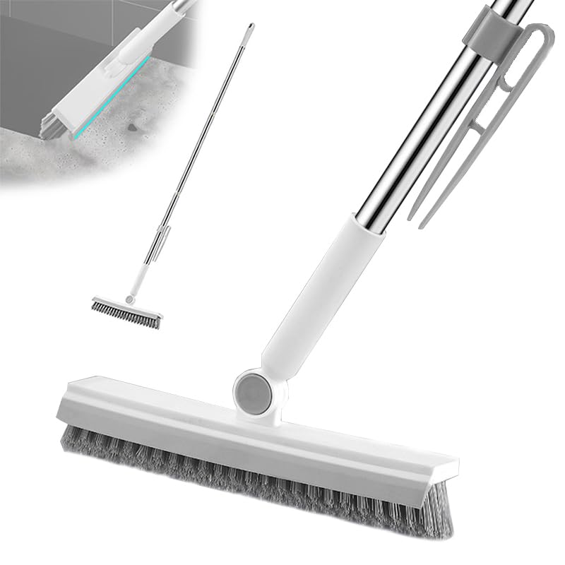 Floor Cleaning Brush with Telescopic Long Handle (145 cm), 3 in 1, V-Shape, with Hard Bristles, Broom for Cleaning Carpets, Wooden Floors, Tiles, Bathroom, Patio, Garage, Wall, Kitchen, Terrace, Floor