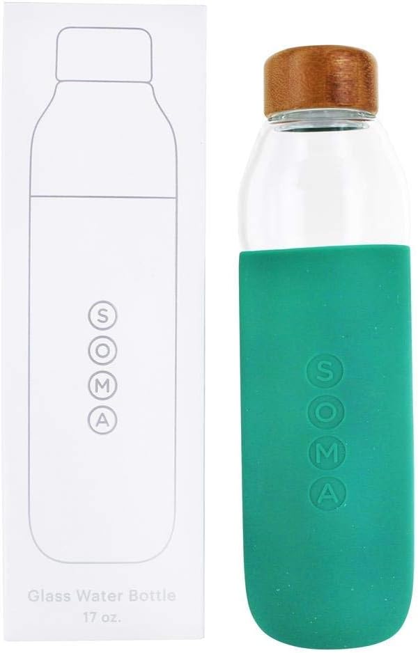 SOMA - Glass Water Bottle with Easy Grip Protective Sleeve Emerald - 17 oz.
