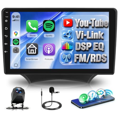 Rimoody Autoradio pour Ford Ka 2008-2014 Sans Fil Carplay Android Auto You-Tube DSP EQ Vi-Link Bluetooth FM/RDS Radio, 9 Pouces Écran Tactile Autoradio avec Mirror Link USB/AUX/MIC SWC Caméra de Recul