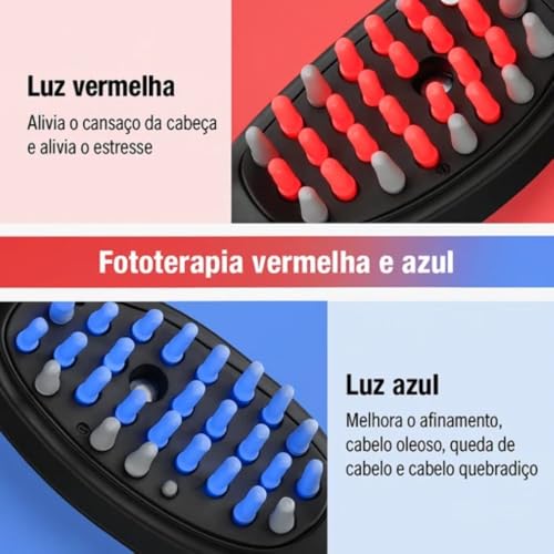 Escova Elétrica Massageadora Capilar com Luz LED – Estimula Crescimento, Reduz Queda e Frizz – Relaxamento e Brilho para Todos os Tipos de Cabelo