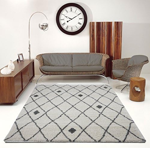 Ladole Rugs Shaggy Trellis-Dots Pattern Soft Durable Innovatie Area Rug Carpet in Ivory-Light Grey 8x11 (7'10" x 10'5", 240cm x 320cm)