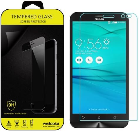 Wellcolor 2 Pack ZB551KL Premium 9H Hardness HD Clear Film Anti-Bubble Tempered Glass Screen Protector Film for Asus Zenfone Go ZB551KL