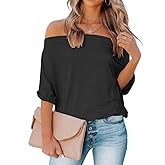 REVETRO Women's Off Shoulder Tops Casual Short Batwing Sleeve Summer Loose T Shirt Tunic Blouse…