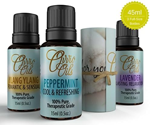 Calm and Peaceful Essential Oils Gift Set by Ovvio | 100% Pure Aromatherapy Oil | Includes Ylang Ylang, Peppermint, and Lavender Oil - 45 ml (3 bottles total)