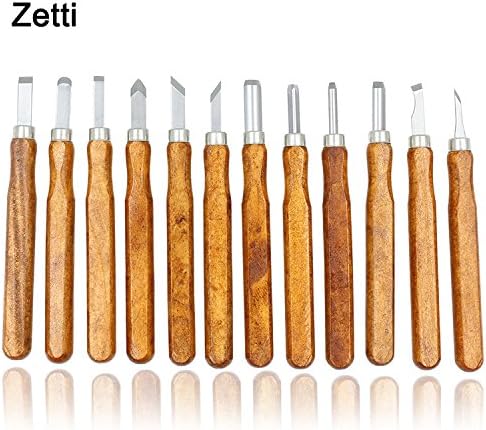 Zetti Wood Carving Craft Knift Tools Set 12 Pieces for Kids &amp; Beginners with Protective Storage Case