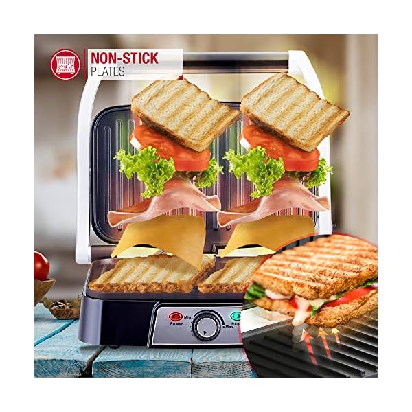 NETTA-Panini-Maker-Health-Grill-Sandwich-Toaster-Panini-Press-2-Slice-Non-Stick-Grill-Plates-1500W-Stainless-Steel NETTA Panini Maker & Health Grill - Sandwich Toaster, Panini Press - 2 Slice Non-Stick Grill Plates – Built-In Fat Tray…