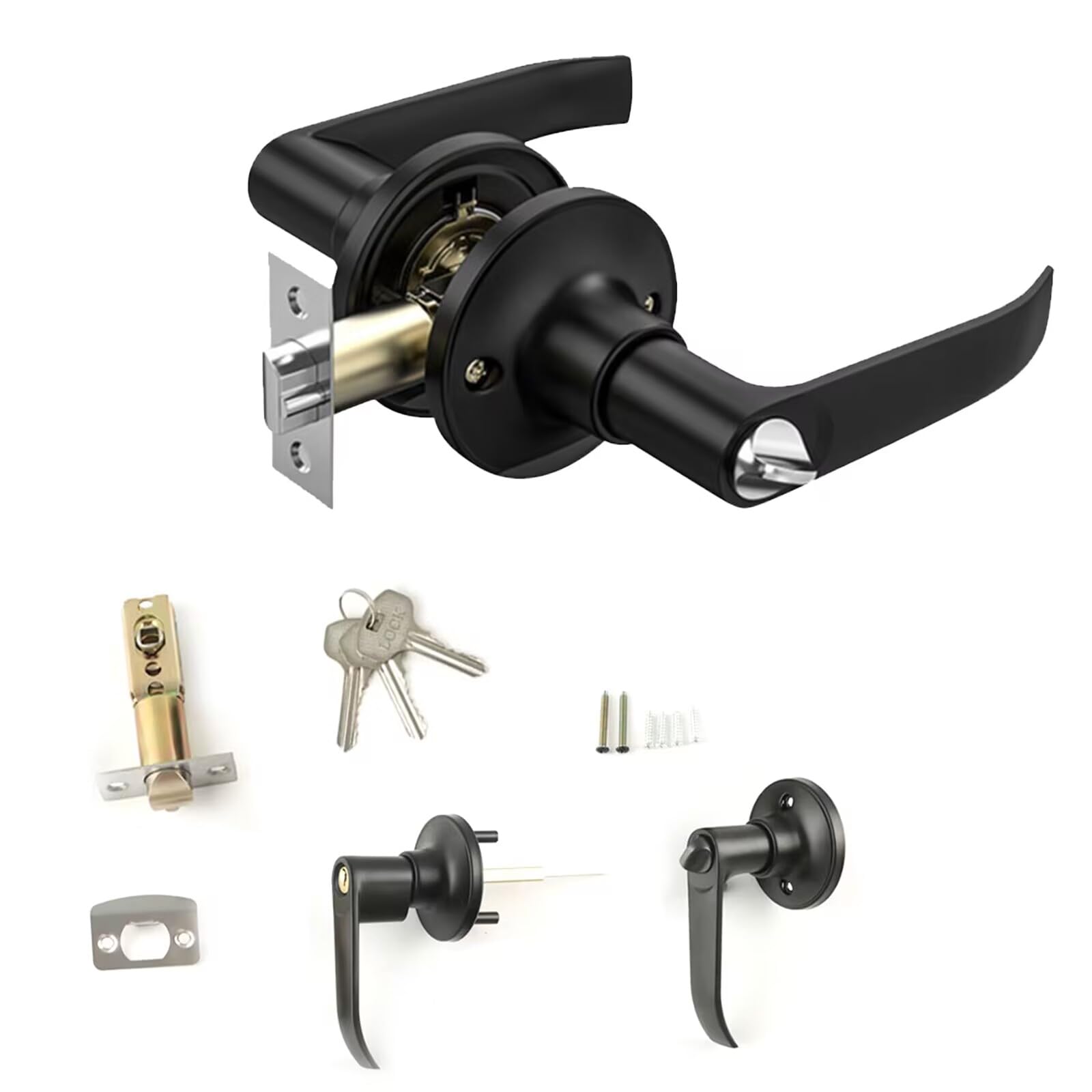 ALNKDH Door Handles - Bedroom Door Handle with Lock,Aluminium Alloy Door Handle,Contemporary Design for Internal Wooden Doors150×120mm(Black-1Pcs, 30-50mm)