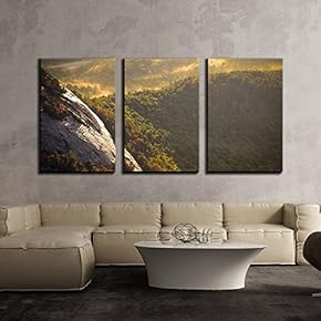 3 Piece Canvas Wall Art - Landscape with Mountain Surrounded by Trees - Modern Home Art Stretched and Framed Ready to Hang - 16"x24"x3 Panels