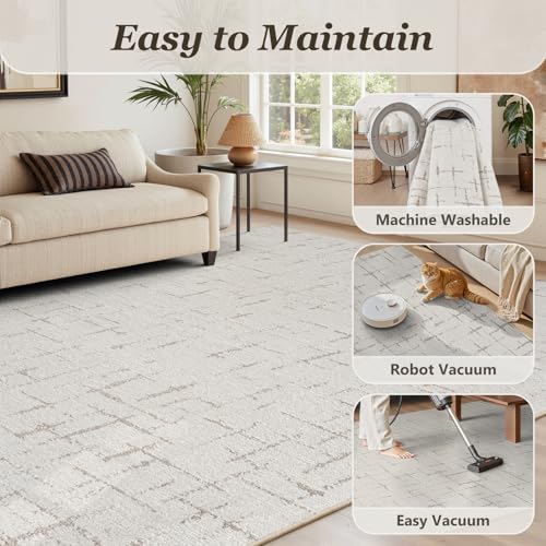 Area Rug for Living Room Rug-Carpet 6x9 Bedroom Rugs Textured Tufted Jacquard Modern Neutral Soft Washable Luxury Rug for Dining Room Nursery Non Slip Beige