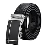 Tiitc Men's Genuine Leather Ratchet Dress Belt with Automatic Buckle (Black, 35mm Wide) (Silver Black Buckle-02)