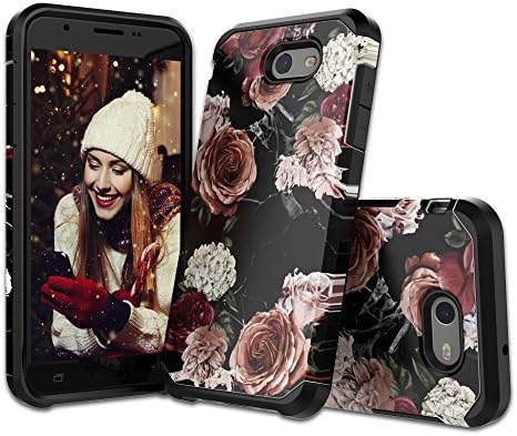 Molota Samsung Galaxy J7 Case, Dual Layer Anti-Scratch Series Hard PC+TPU Hybrid Protective Case for Samsung Galaxy J7 2017/J7 V/J7 Sky Pro/J7 Perx/J7V 2017/J7 Prime/Halo,Floral Black Marble
