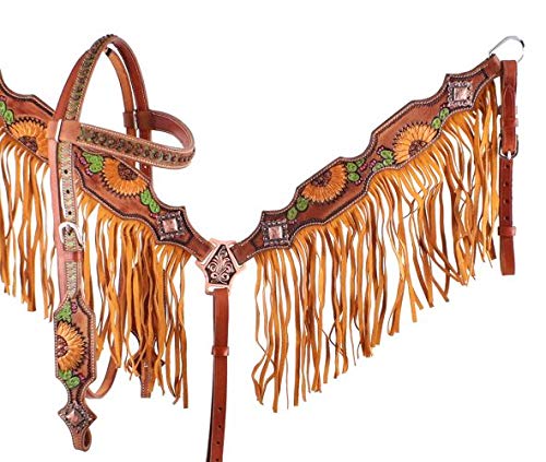 Showman Hand Painted Sunflower & Cactus Browband Headstall & Breast Collar Set w/Fringe & Reins! New Horse TACK!