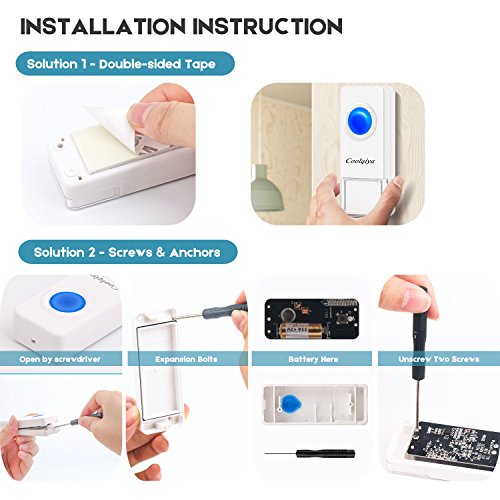Coolqiya Doorbell, Wireless Doorbell Chimes Waterproof Remote Door Bell Button Ring for Home, No Battery Required for Receiver 52 Ringtones, 1 Transmitter + 2 Receivers - Thumbnail 5
