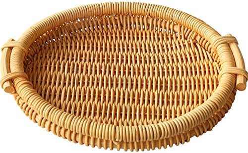 SparrK Hand Rattan Woven Basket for Bread/Snack/Fruit Storage Garden Tray Basket (Round)