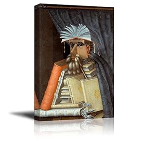 The Librarian by Giuseppe Arcimboldo - Canvas Wall Art Famous Fine Art Reproduction| World Famous Painting Replica on Wrapped Canvas Print Modern Home Art Wood Framed & Ready to Hang - 12" x 18"