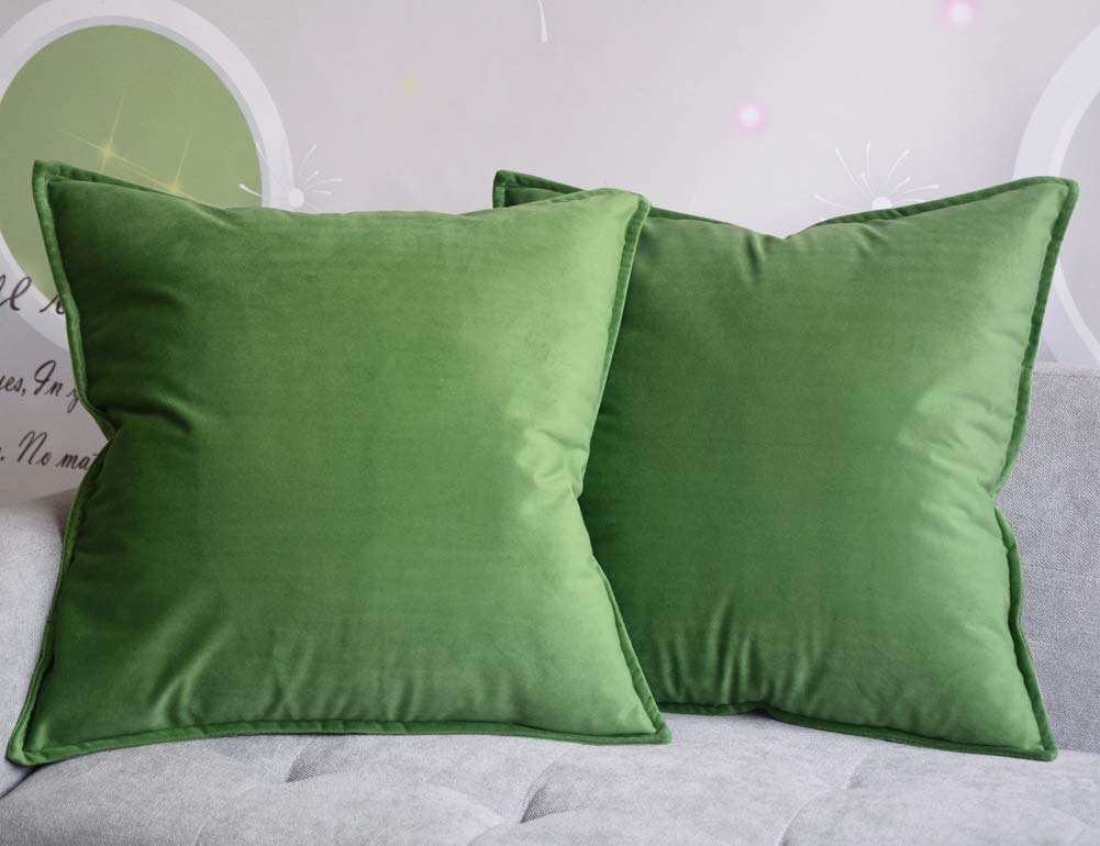 Lutanky Velvet Cushion Covers (Pack of 2) Decorative Square Throw Pillow Case Soft Flanges Cushion Cover for Sofa Bedroom Photography Prop Olive-Green 45cm x 45cm 18x18 Inch