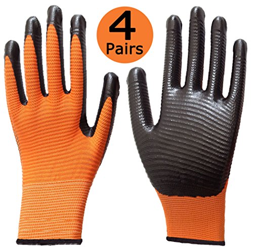 High Visibility Superior Grip Work Gloves, Non-Slip Nitrile Coating Abrasion Resistance Hand Protective Safety Gloves, Breathable Durable for Garden Construction Auto-Repair General Purpose Use.