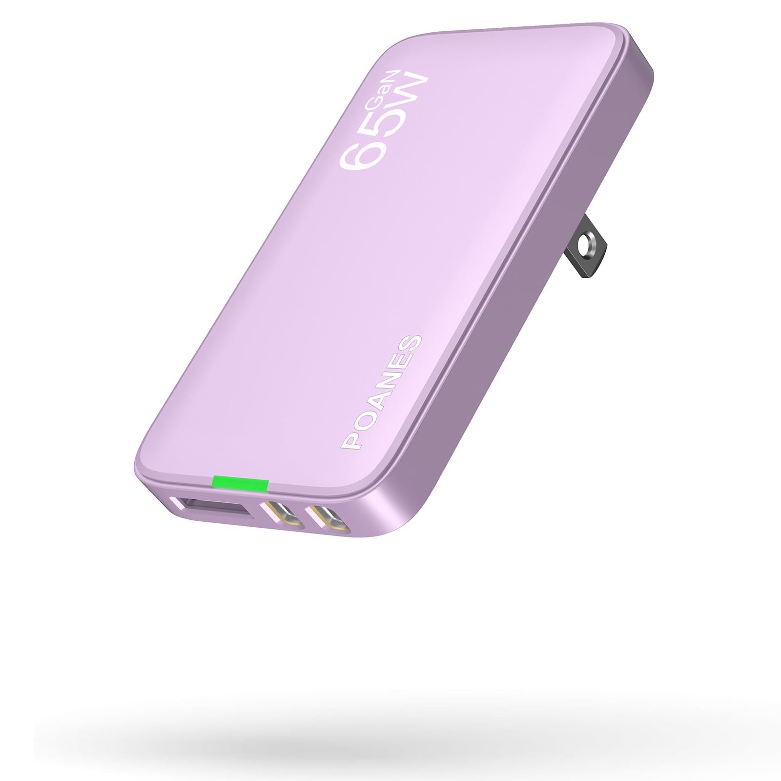 65W GaN USB C Charger, Ultra-Slim Wall Charger (Dual USB-C + USB-A) with PD3.0/PPS, Foldable Plug for Travel for MacBook, Laptops, Tablets, iPhone (Lavender Pink-65W)