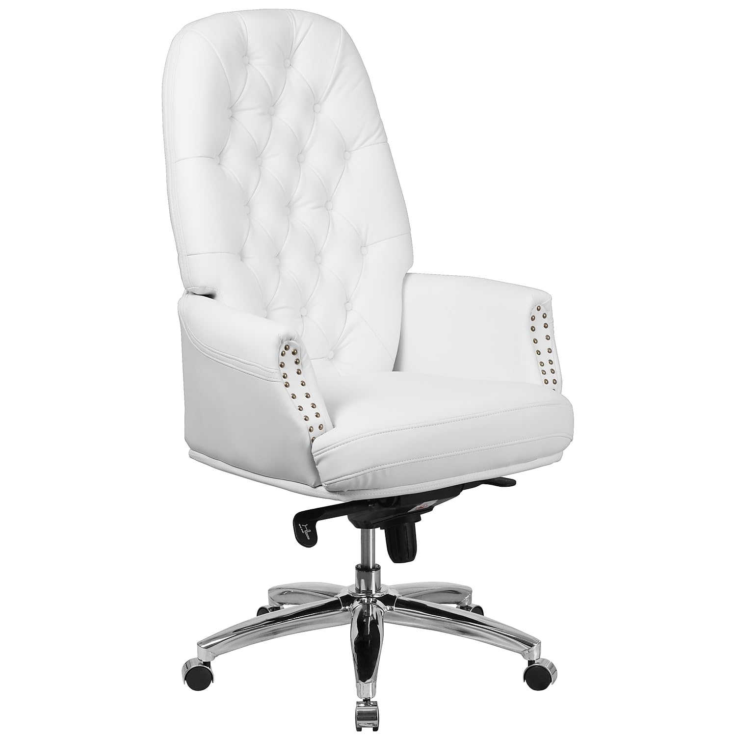 Photo 1 of **MISSING ASSEMBLY PIECES** Flash Furniture Hansel High Back Traditional Tufted White LeatherSoft Multifunction Executive Swivel Ergonomic Office Chair with Arms