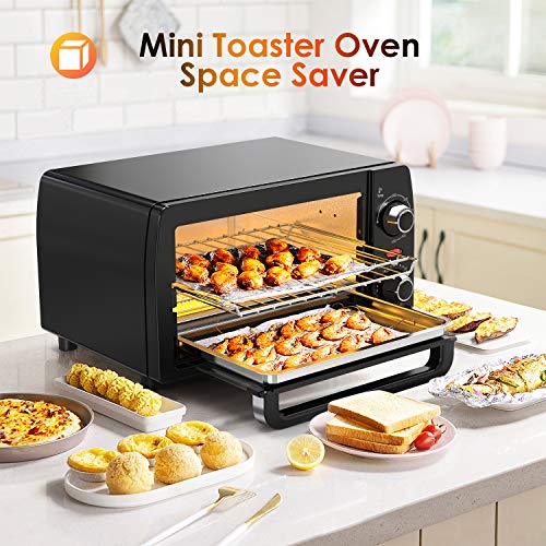 Hosome Toaster Oven, 4 Slice Toaster Oven with Wire Rack and Tray, Stainless Steel Compact Size