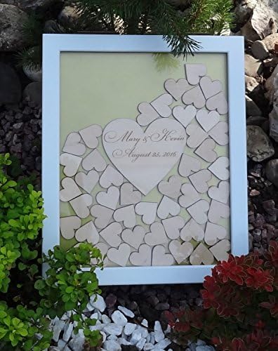 Alternative Guest Book Wedding Guest Book Personalized Drop Top box Heart Guestbook Custom wedding guestbook Memory Box White Guestbook (100 hearts, Gold)
