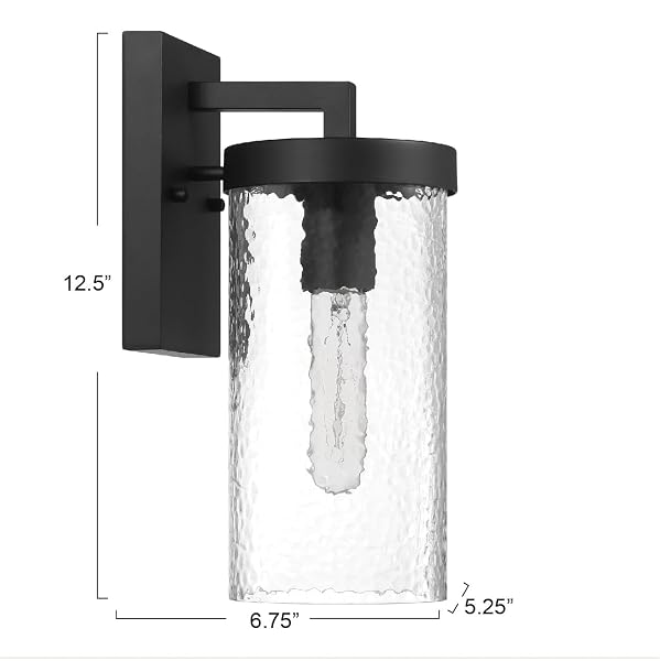 ROBERT STEVENSON LIGHTING ARIA – MODERN MINIMALIST CYLINDRICAL TEXTURED WATER GLASS AND METAL WALL MOUNTED OUTDOOR LIGHT, MATTE BLACK