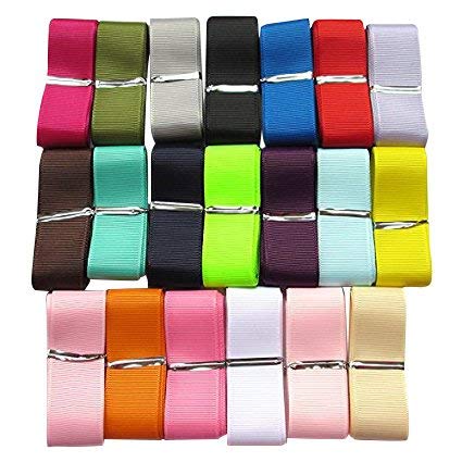 Chenkou Craft Assorted of 20 Yards Grosgrain Ribbon Total 20 Colors Mix Lots Bulk (1"(25mm))