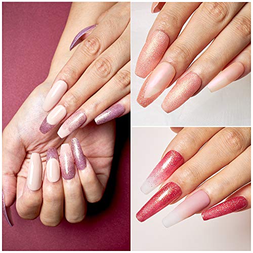 MEET ACROSS Gel Nail Polish Set 3 Colors, Pink Soak off UV LED Lamp Gel Nail Polish Set Mermaid Glitter Gel Polish Home Gel Manicure Kit 8ml