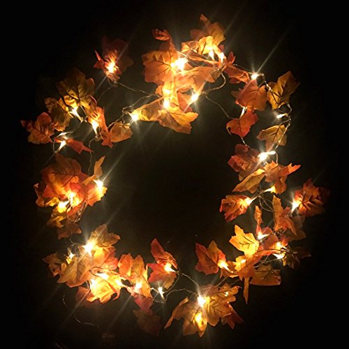ZDMALL Fall Decorations,Fall Garland,Fall Wreath,8 Modes Lighted Maple Leaves Garland 20LED/8.2FT for Thanksgiving Christmas Halloween Party Wedding DIY with Timer(Warm White)
