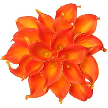 Houda Calla Lily Bridal Wedding Artificial Fake Flowers Party Decor Bouquet PU Real Touch Flower 10PCS (Orange)