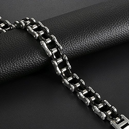Feraco Mens Bikers Bracelet Stainless Steel Motorcycle Bike Chain Bracelets 8.4 Inch, Black&Silver