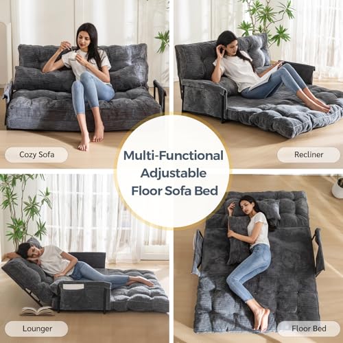 MAXYOYO Adjustable Floor Sofa Bed with 2 Cushions, Multifunctional Ottoman Bed, Folding 5 Position Sofa Bed with Armrests, Versatile Floor Seat for Reading