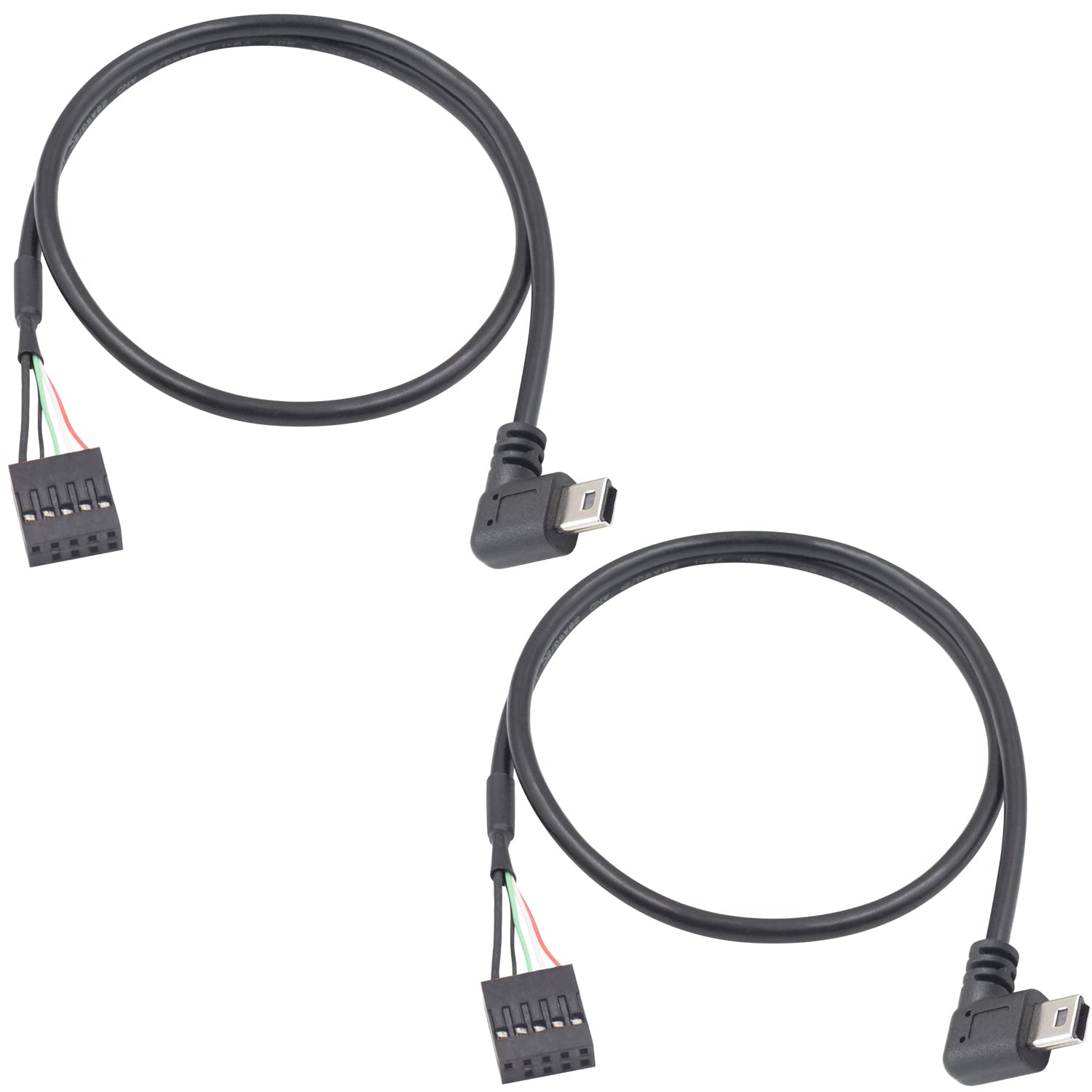 Duttek Mini USB to USB Header Dupont Cable, Mini USB Left Angle Male to 9 Pin Female USB Header PCB Motherboard Dupont USB Extension Connector Cable 50CM/1.64FT (2-Pack)