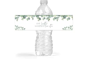 Your Main Event Prints Eucalyptus Wedding Bridal Shower Bottle Wraps, 25 Neutral Greenery Floral Water Bottle Labels Decoration Favors