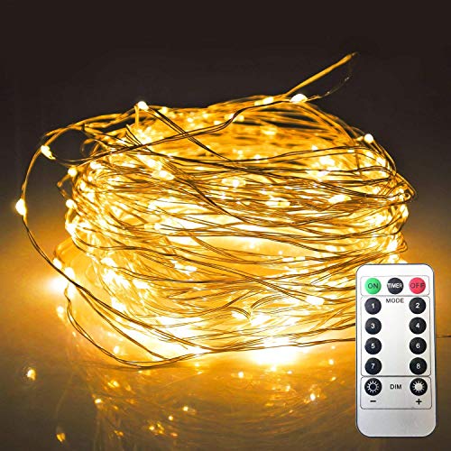 QUN FENG LED String Lights with Remote Control 15foot 50LEDs - Waterproof Decorative Lights for Outdoor Indoor Bedroom Garden Patio Wedding Parties(Warm White)