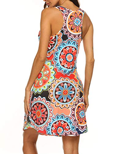 LuckyMore Womens Summer Dresses Casual Beach Damask Print Racerback Tank Dress with Pockets Pattern 1 L