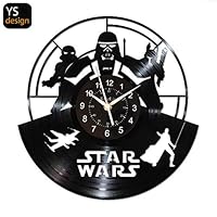 YSdesign Star Wars Vinyl Record Wall Clock-Darth Vader Luke Skywalker Death Star Vinyl Wall Décor-12 inches 30 cm Handmade Black Bedroom Decorations Wall Art Novelty Gifts for Kids Or Men