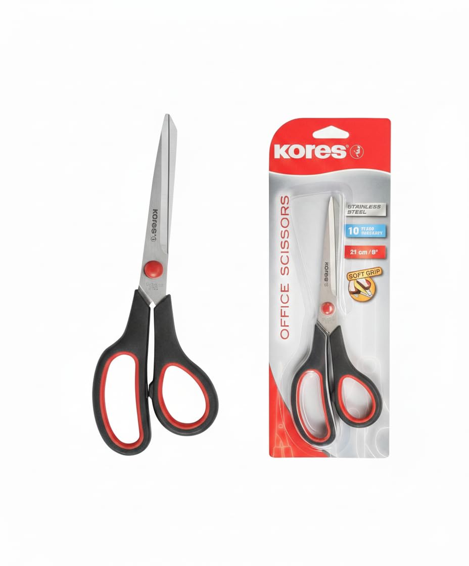 Kores - Scissors with Soft Grip - Office Supplies, Stationery Supplies, Scissors for School - 210 mm, Wear-Resistant, Stainless Steel - Single Pack in Assorted Colours