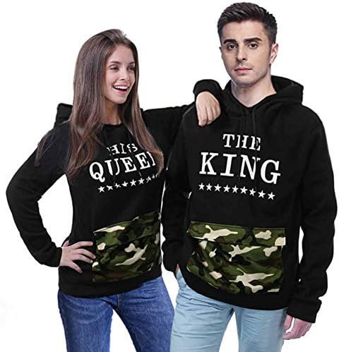 King Queen Matching Couple Pullover Hoodie Set Men Women Sweatshirts