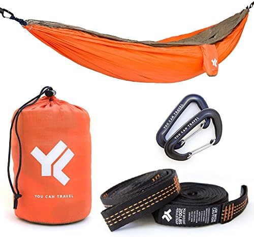 PRO Portable Travel Camping Hammock - Double Size 6'5''x10', Strong Heavy Duty Straps, Premium Aluminum Carabiners - All included - best for hiking, backpacking, travel, outdoors