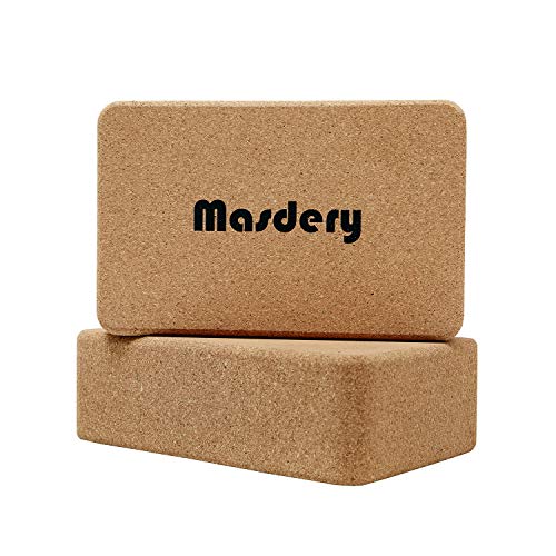 Masdery Premium Cork Yoga Block 9x6x3 Inches Non-Slip and Natural Eco-Friendly Yoga Block Suitable for Any Type of Yoga and Pilates (Set of 2)