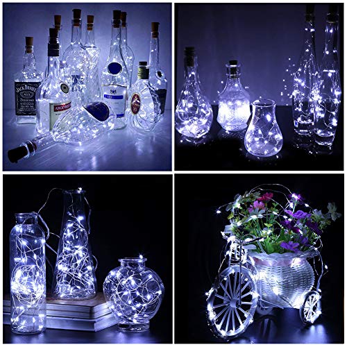 Adecorty Wine Bottle Lights with Cork - Silver Wire Cork Lights for Bottle 12 Pack 6.5ft 20 LED Bottle Lights Battery Powered Christmas String Lights for Party Halloween Wedding Christmas (Cool White)