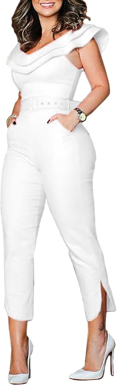 layered ruffle split leg slinky jumpsuit