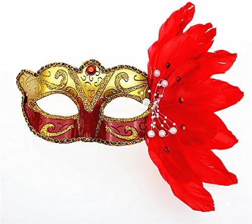 Rehot Masquerade Mask For Women Feather Costume Prom Ball Mardi Gras Halloween Christmas Party Masks (Red)
