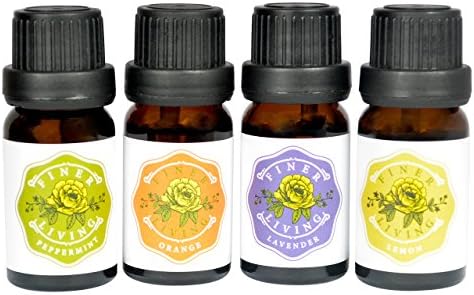 Finer Living Essential Oils Relaxation Kit, Lavender, Orange, Peppermint and Lemon Scented Oils, Pure and Natural Plant Extract Gift Set